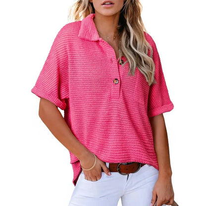 🌈New Product -✨2025 New Women's Waffle Knit Short Sleeve Tunic Henley Shirts
