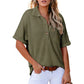 🌈New Product -✨2025 New Women's Waffle Knit Short Sleeve Tunic Henley Shirts